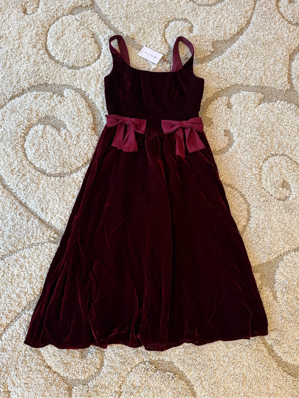 NWT Wayf Velvet Burgundy Midi Bow Dress Size S - Picture 3 of 5